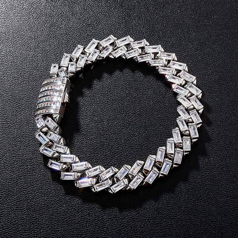 12MM Baguette Prong Link Bracelet - SLIVER - Alliceonyou