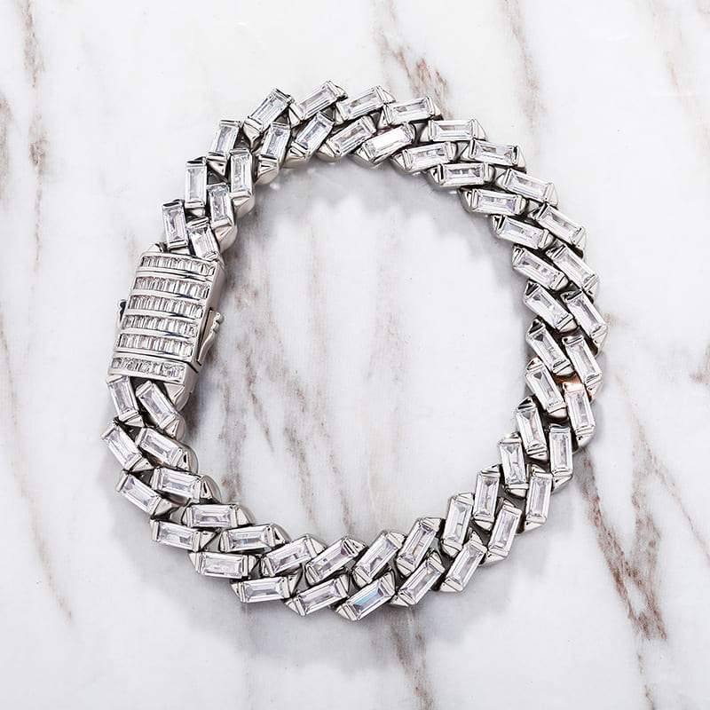 12MM Baguette Prong Link Bracelet - SLIVER - Alliceonyou