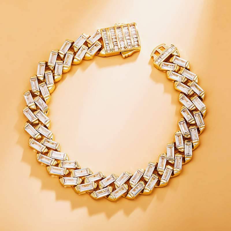 12MM Baguette Prong Link Bracelet - GOLD - Alliceonyou