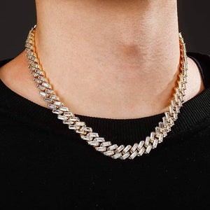 12MM Baguette Prong Link Chain - GOLD - Alliceonyou