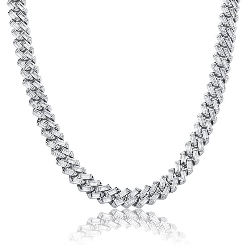 12MM Baguette Prong Link Chain - SLIVER - Alliceonyou