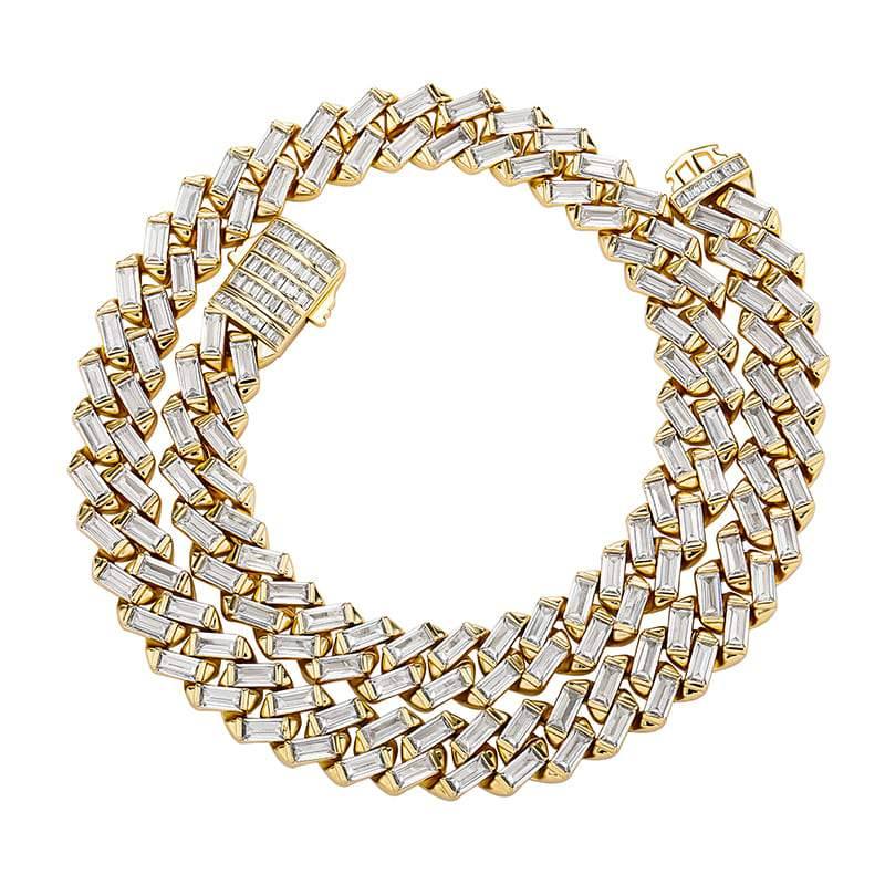 12MM Baguette Prong Link Chain - GOLD - Alliceonyou