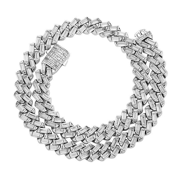 12MM Baguette Prong Link Chain - SLIVER - Alliceonyou