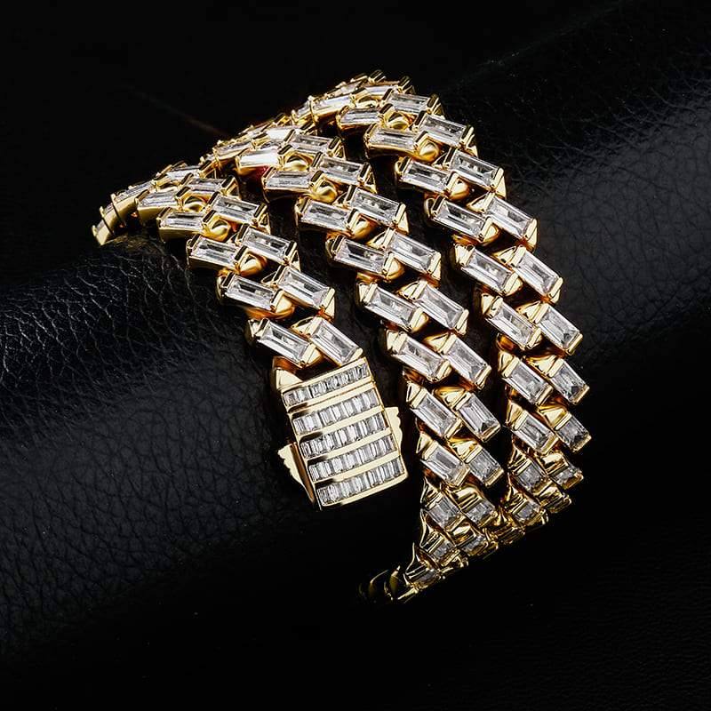 12MM Baguette Prong Link Chain - GOLD - Alliceonyou