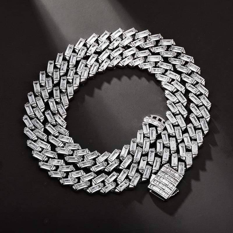 12MM Baguette Prong Link Chain - SLIVER - Alliceonyou