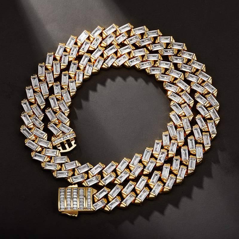 12MM Baguette Prong Link Chain - GOLD - Alliceonyou