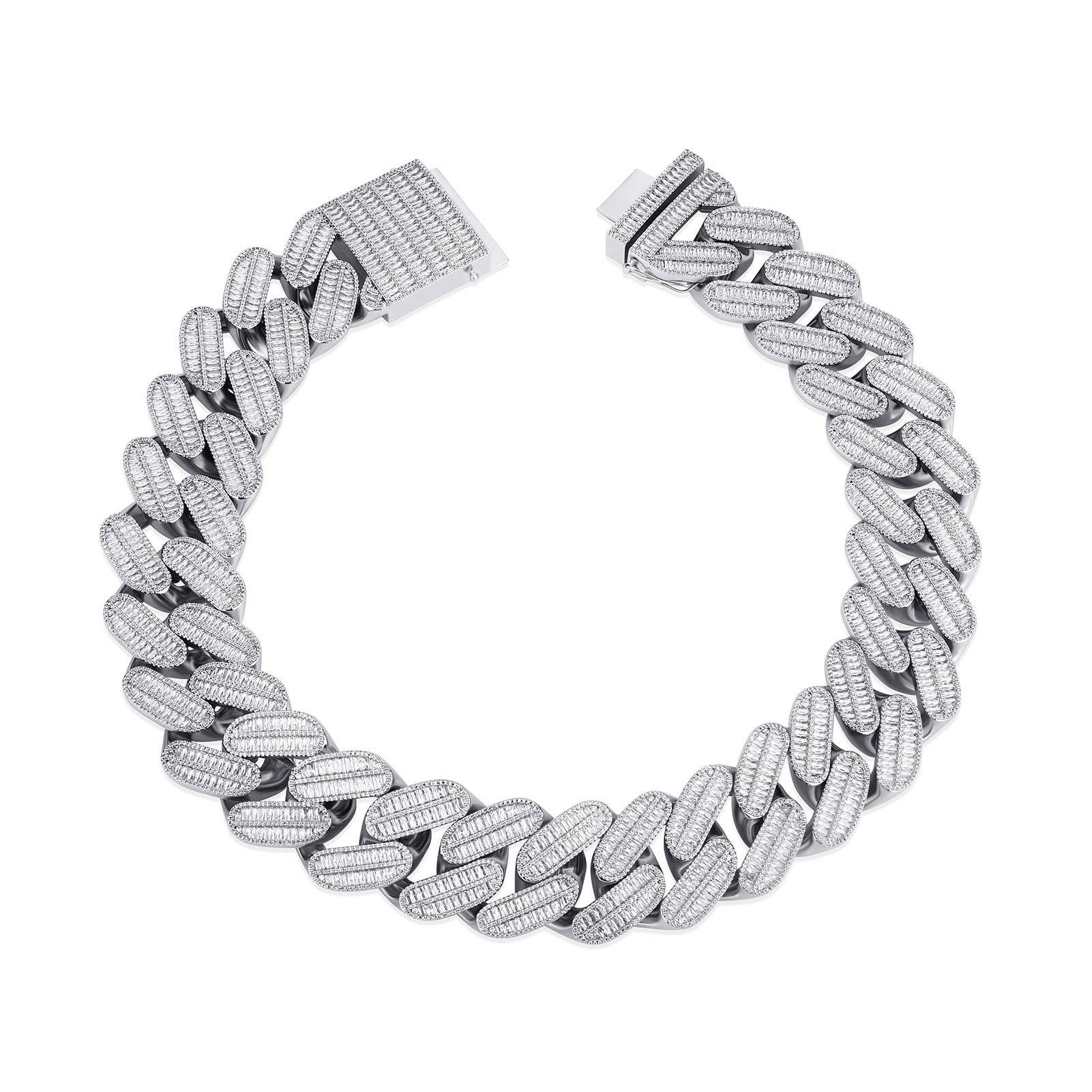 39MM Baguette Lab Cuban Chain -SILVER - Alliceonyou