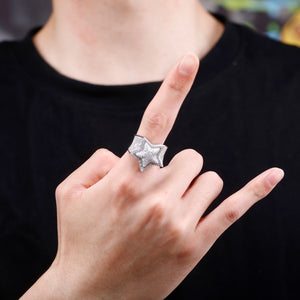 3D Star Punky Rappers Ring For Men-Silver