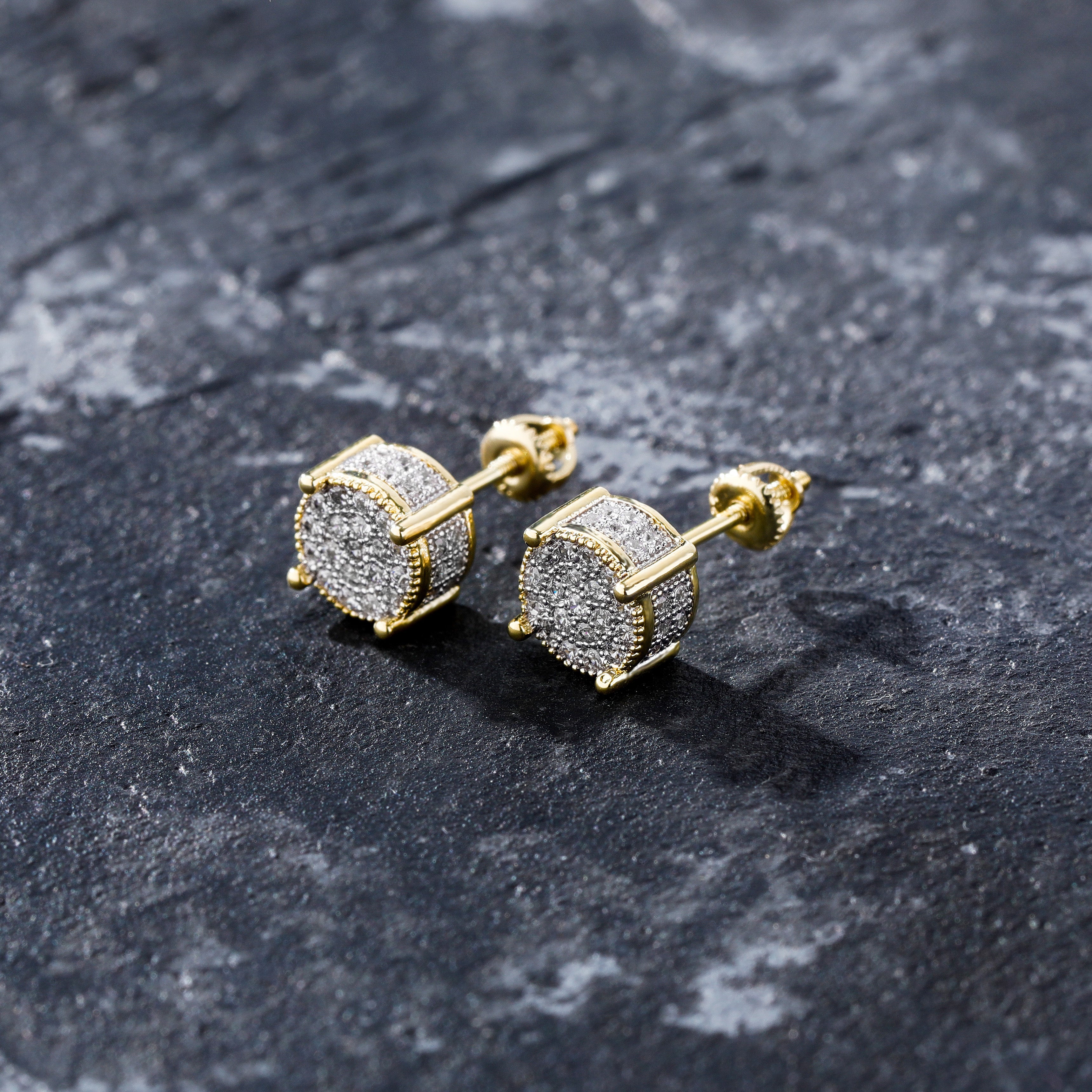 Square Kite Earrings Iced CZ Hip Hop Mens Ladies Real 14k Rose Gold Plated