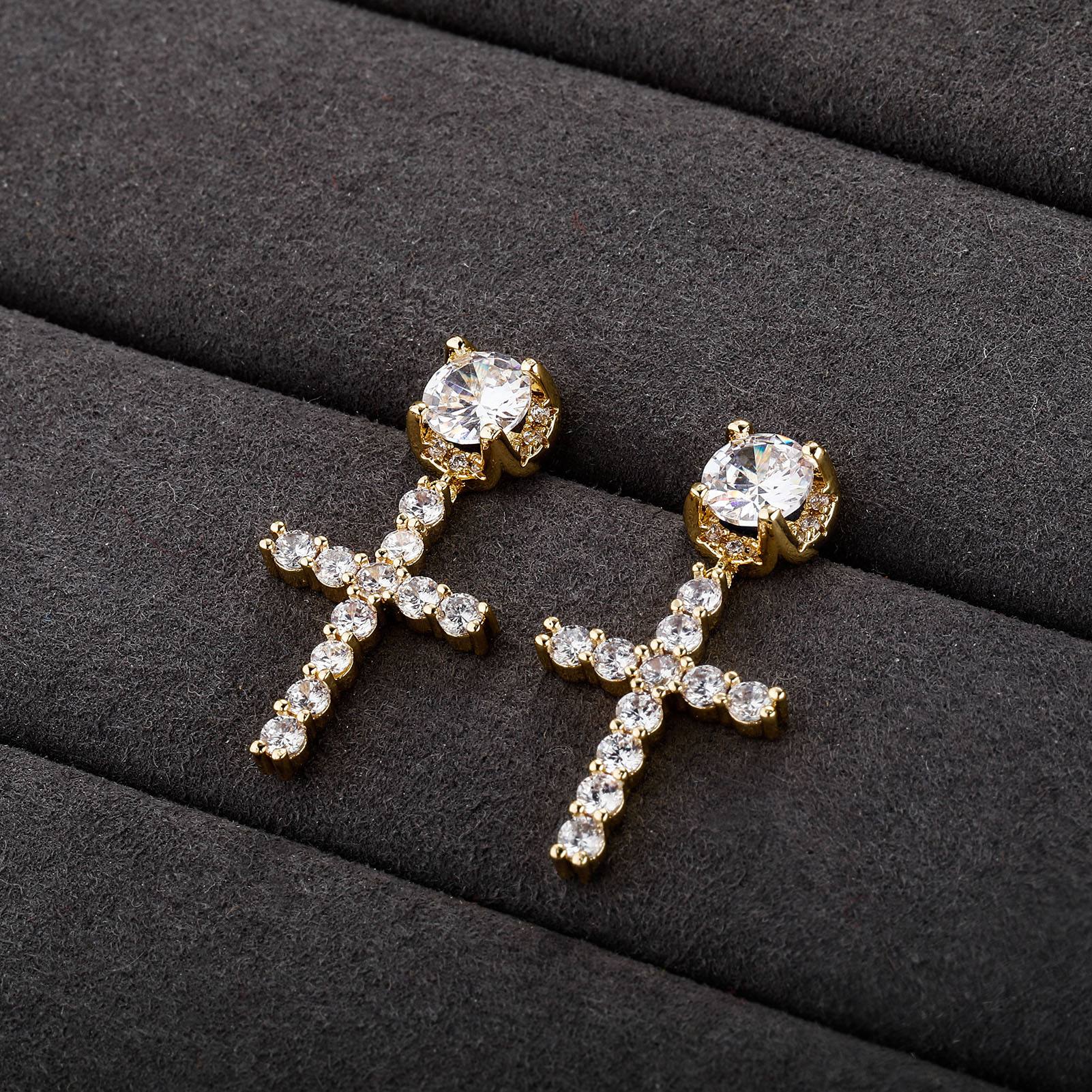 Iced Ankh Cross Earrings - GOLD - Alliceonyou