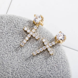 Iced Ankh Cross Earrings - GOLD - Alliceonyou