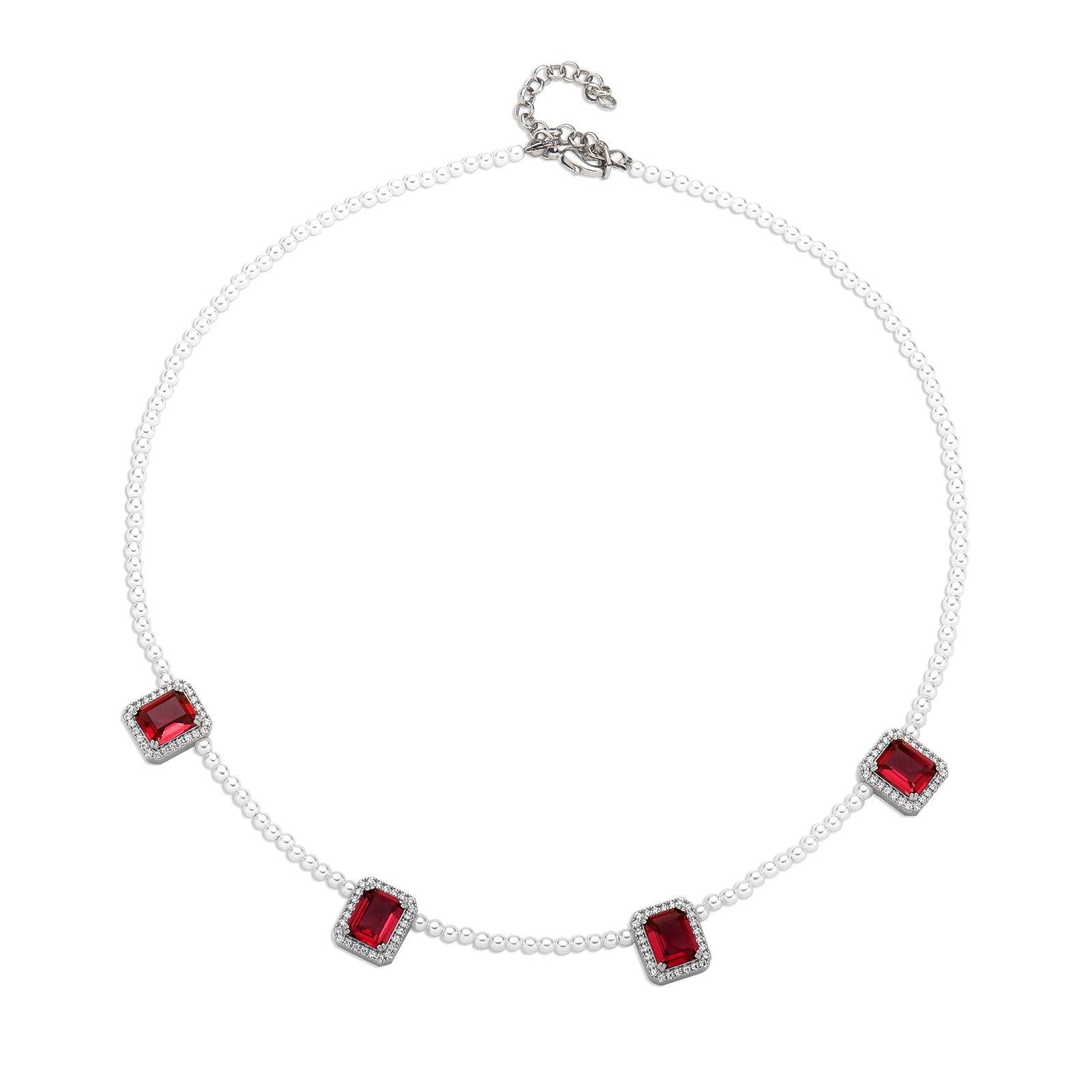 Gemstone Pearl Chain - Red - Alliceonyou