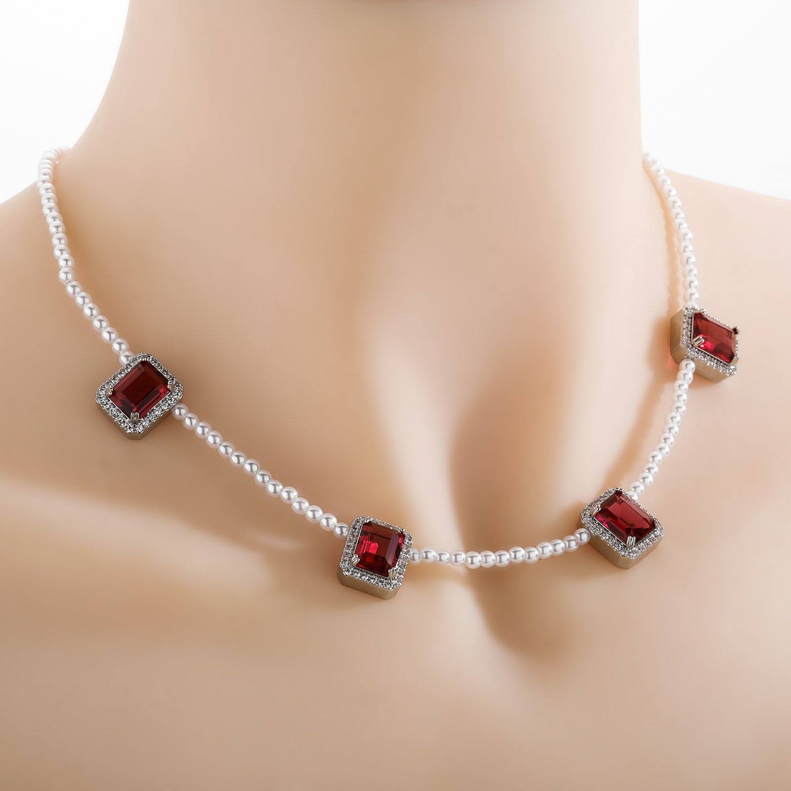 Gemstone Pearl Chain - Red - Alliceonyou