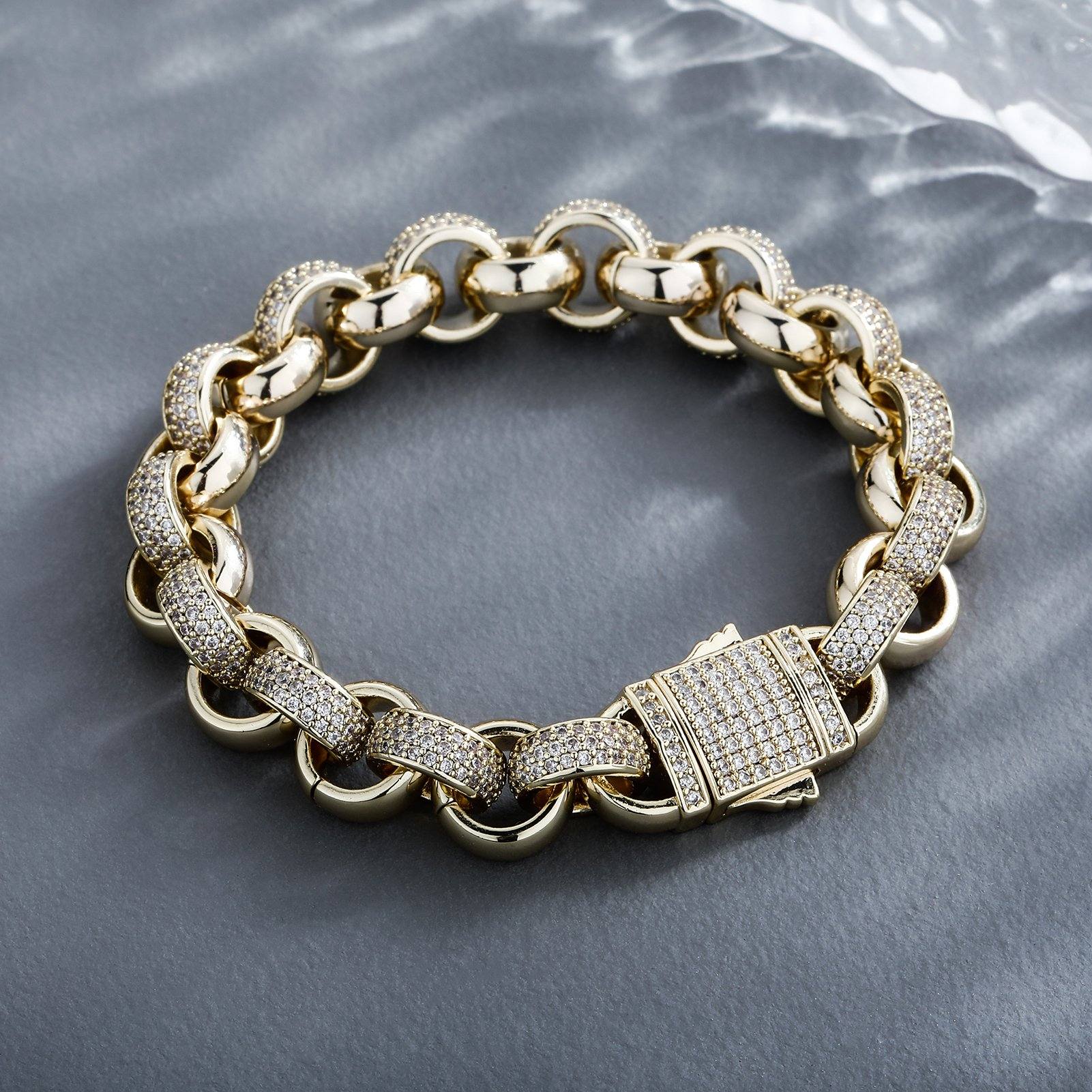 Iced Out Circle Cuban Link Bracelet - Gold - Alliceonyou