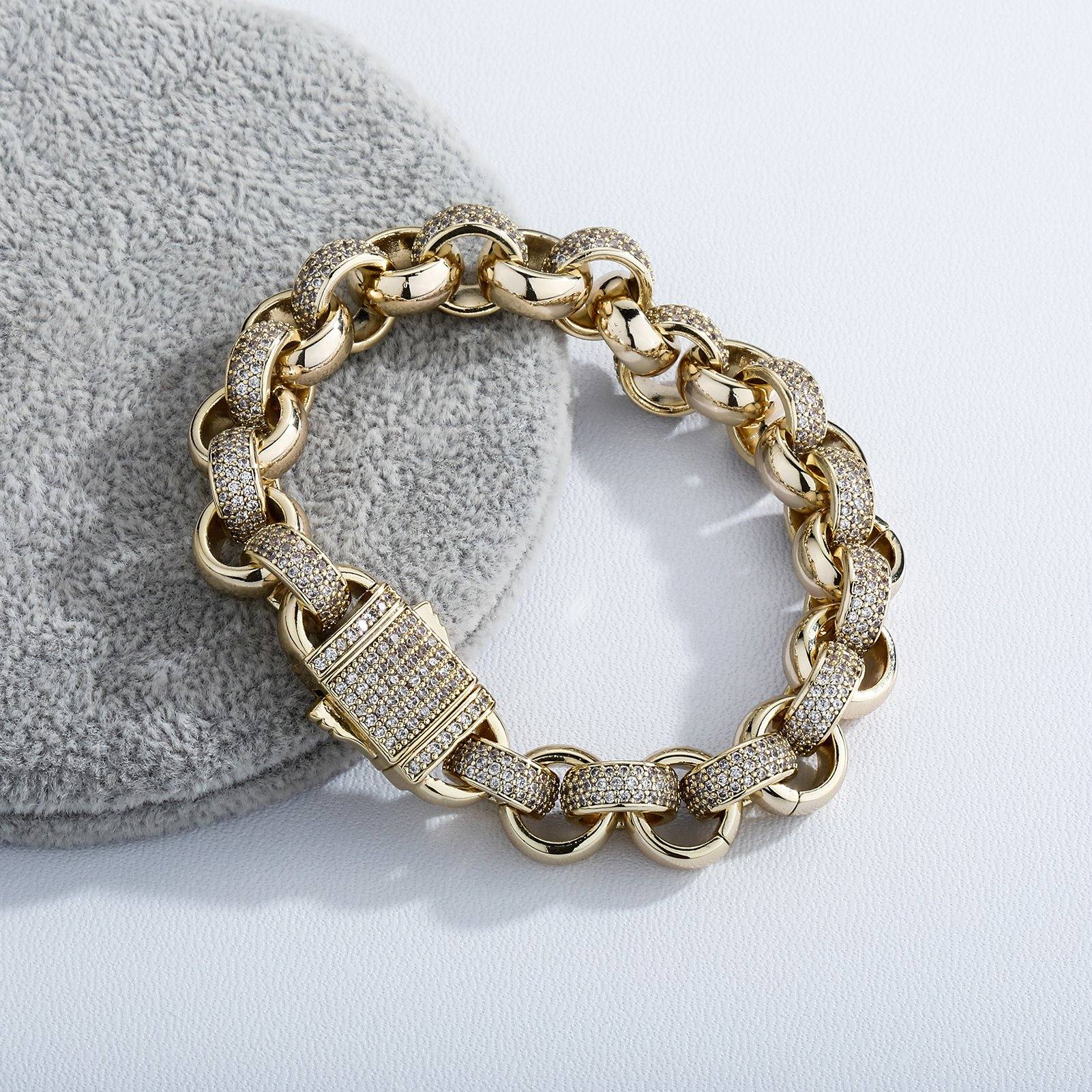 Iced Out Circle Cuban Link Bracelet - Gold - Alliceonyou