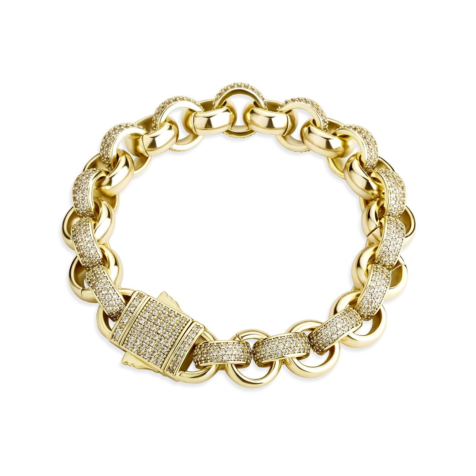 Iced Out Circle Cuban Link Bracelet - Gold - Alliceonyou