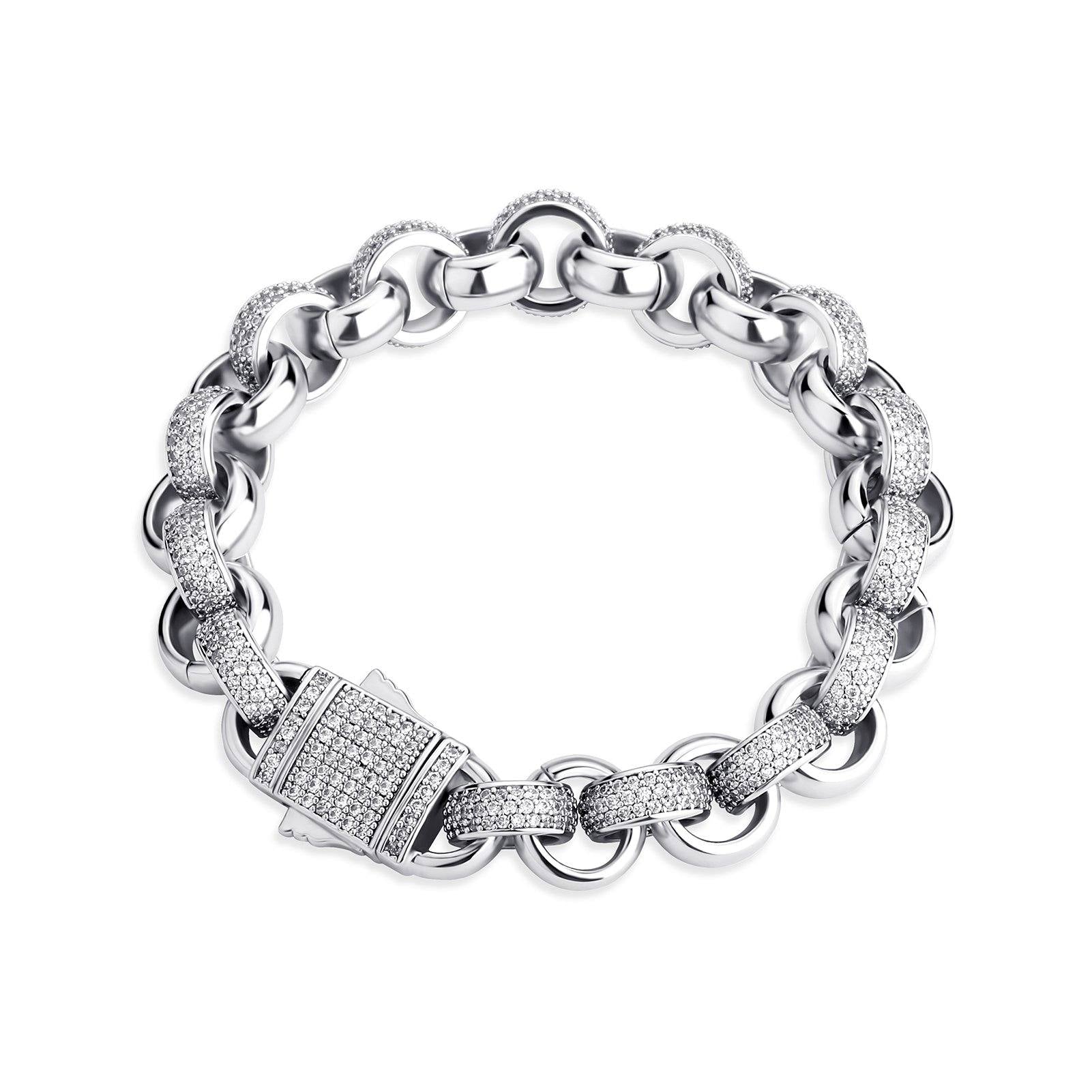 Iced Out Circle Cuban Link Bracelet - Sliver - Alliceonyou