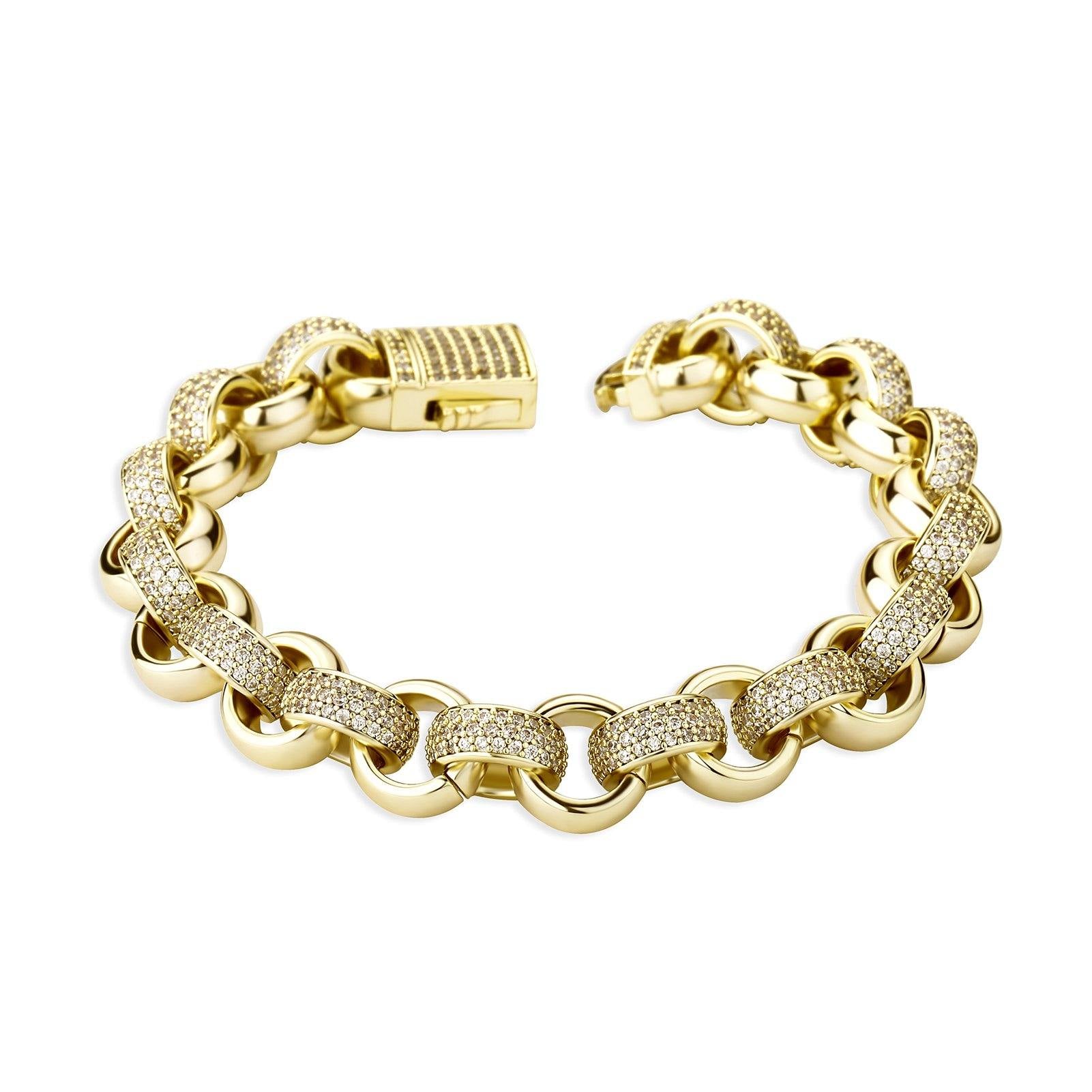 Iced Out Circle Cuban Link Bracelet - Gold - Alliceonyou