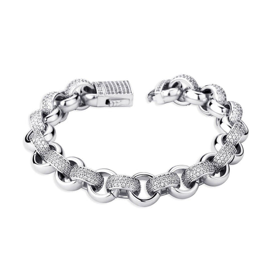 Iced Out Circle Cuban Link Bracelet - Sliver - Alliceonyou