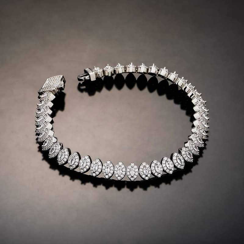 8MM Marquise Cut Cluster Tennis Bracelet - SLIVER - Alliceonyou