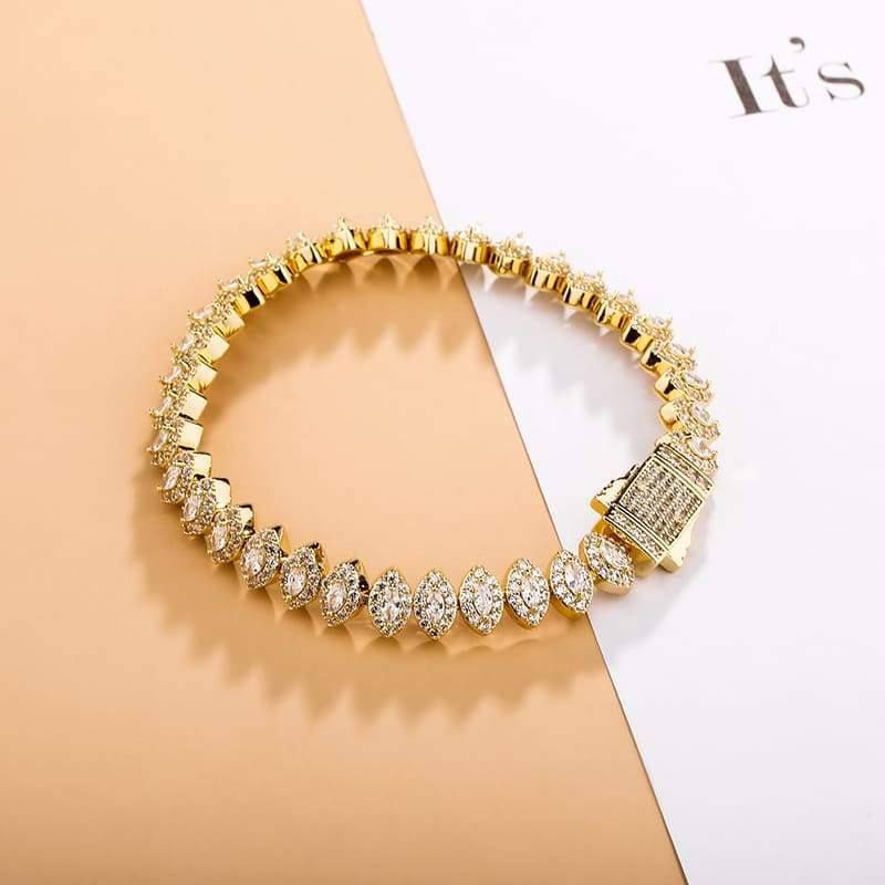 8MM Marquise Cut Cluster Tennis Bracelet - GOLD - Alliceonyou