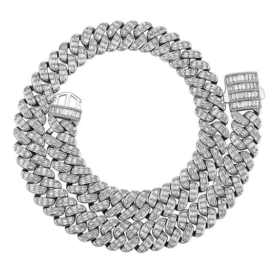 15MM Baguette Cuban Link Chain - SLIVER - Alliceonyou