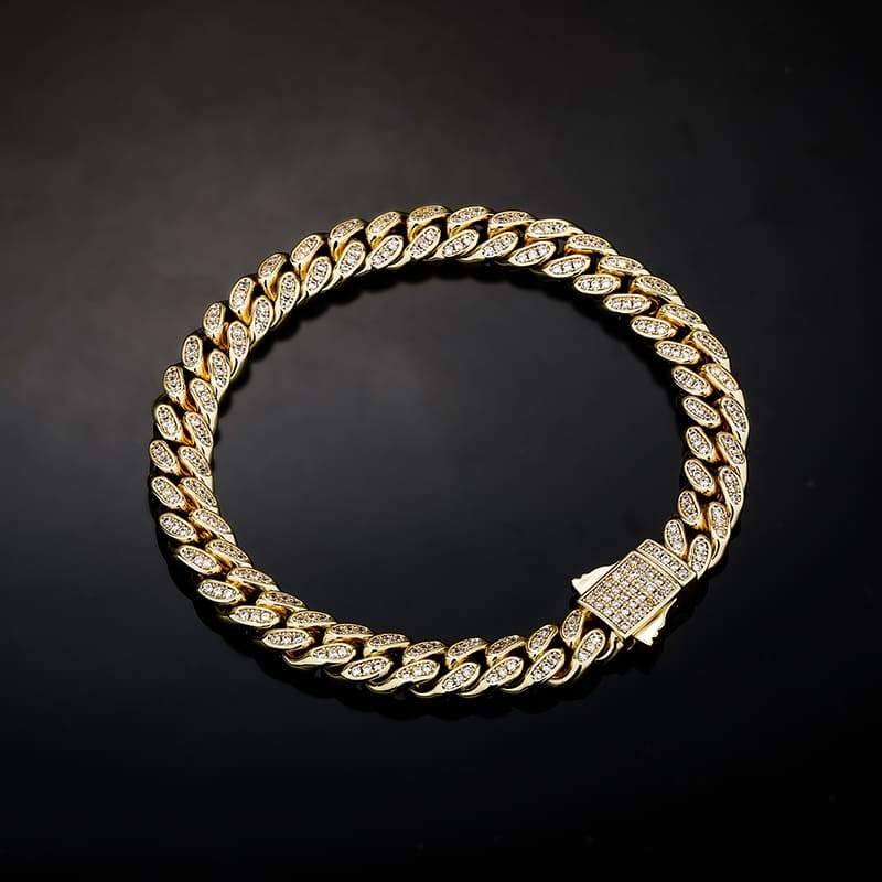 8MM Baguette Cuban Link Bracelets- GOLD - Alliceonyou