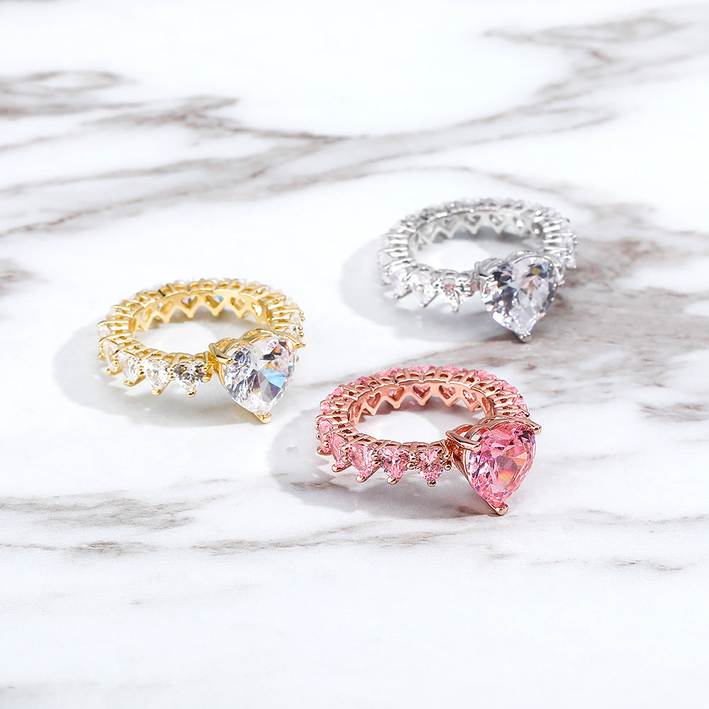 Heart Wedding Baguette Ring For Women - Silver