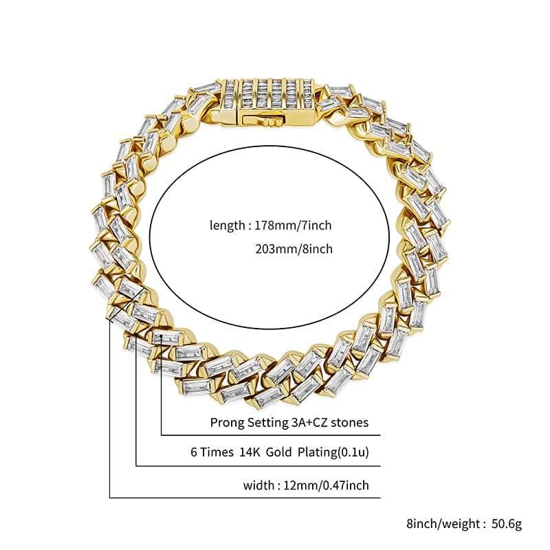 12MM Baguette Prong Link Bracelet - GOLD - Alliceonyou