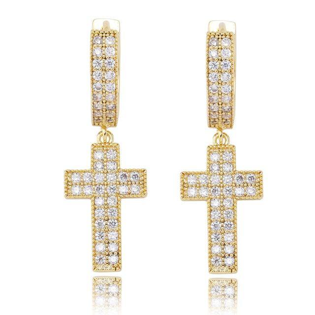 Iced Cross Stud Earrings - GOLD - Alliceonyou