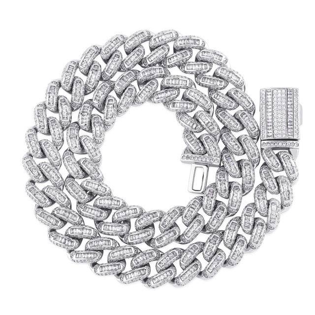 14MM Baguette Box Clasp Cuban Chain - SILVER - Alliceonyou