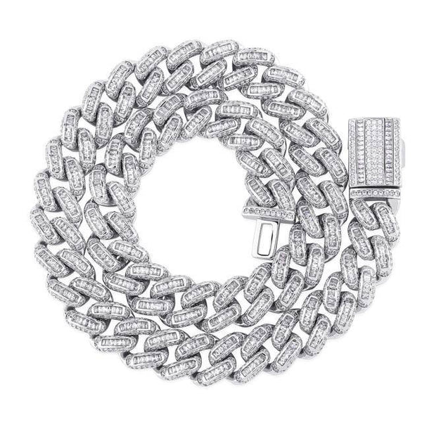 14MM Baguette Box Clasp Cuban Chain - SILVER - Alliceonyou