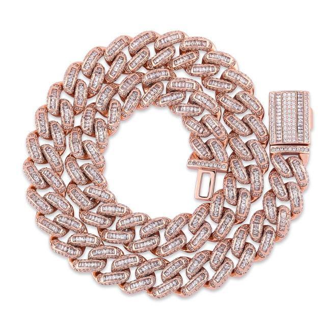 14MM Baguette Box Clasp Cuban Chain - ROSE GOLD - Alliceonyou