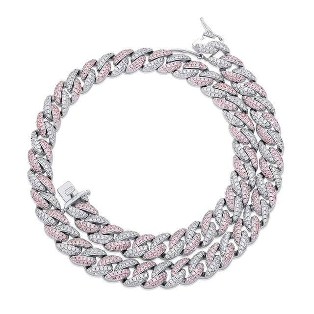 9MM Iced Link Chains - PINK SILVER - Alliceonyou