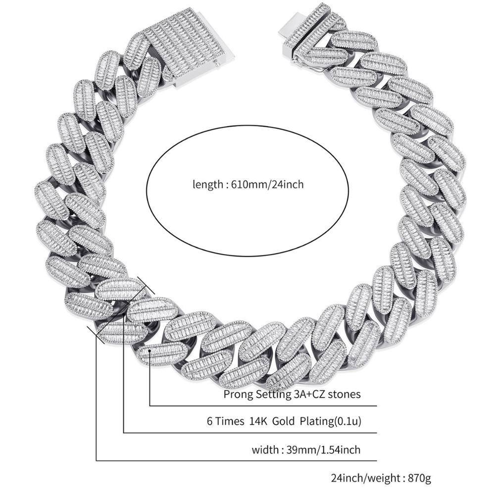 39MM Baguette Lab Cuban Chain -SILVER - Alliceonyou