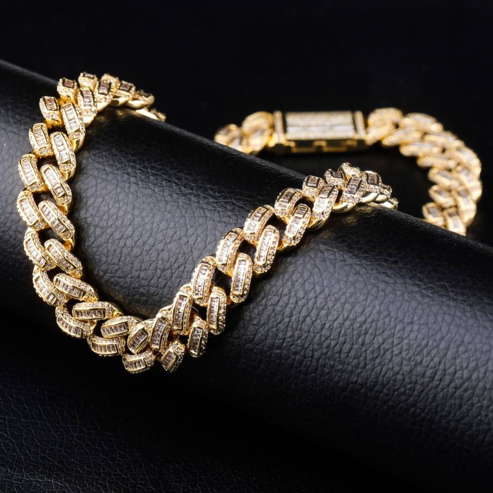 14MM Baguette Box Clasp Cuban Chain - GOLD - Alliceonyou